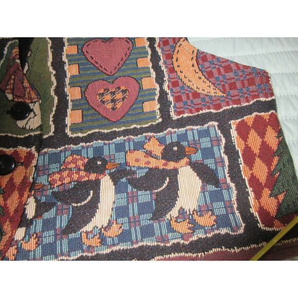 VTG FACETS by Mirrors Teddy Bears & Penguins Tapestry Vest Women's Medium Y2K - Picture 3 of 8